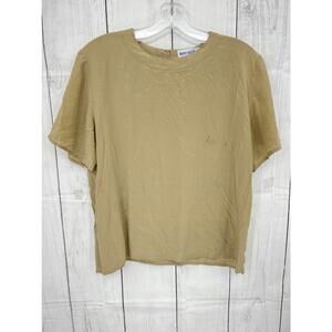Vintage 90s Anna and Frank Tan Cream 100% Silk Short Sleeve Blouse Top Medium